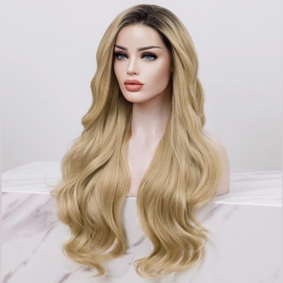 Uniwigs Chalice Honey Blonde w/ Dark Root Loose Wave Lace Front Wig - Picture 3 of 11